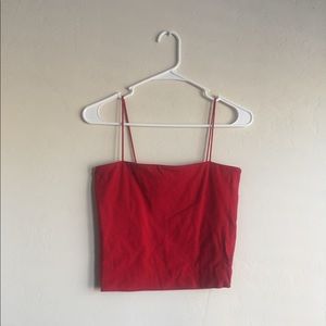 Red spaghetti strap cropped top